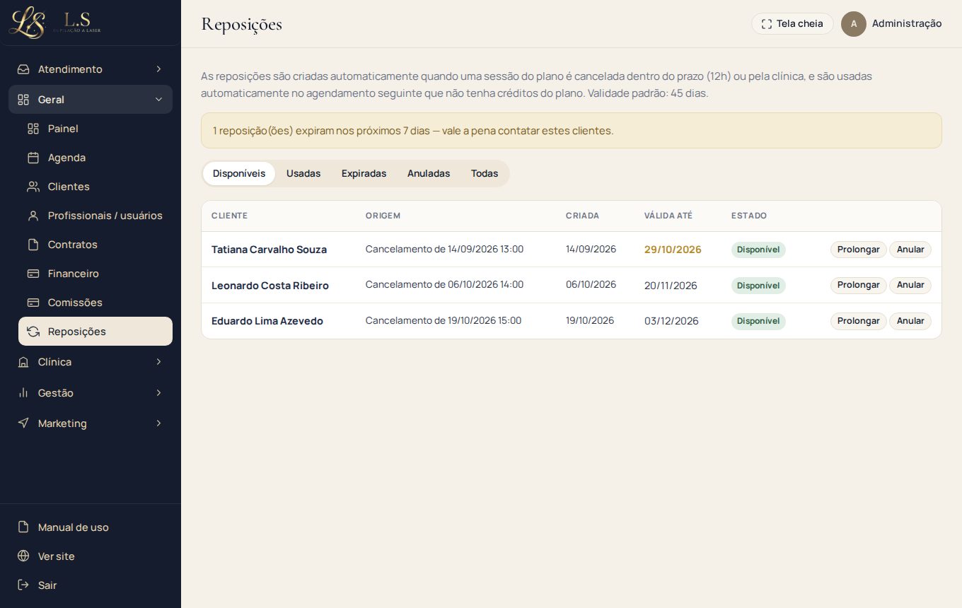 Desmarcou com aviso? A reposição é criada sozinha